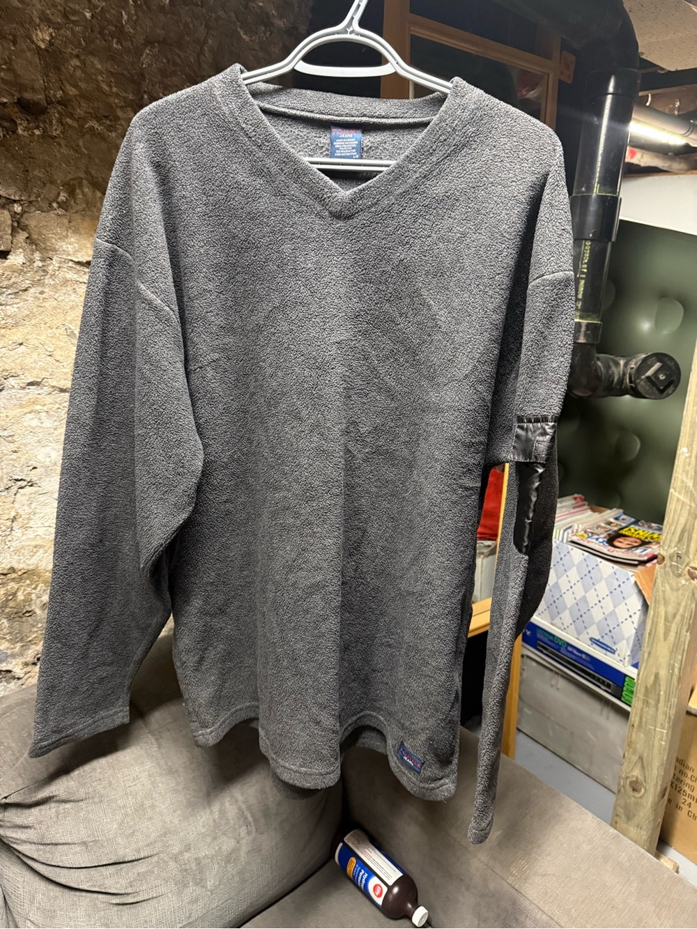Vintage Tommy Jeans Fleece Mens L Grey V-Neck Sweater 90s Made in Canada